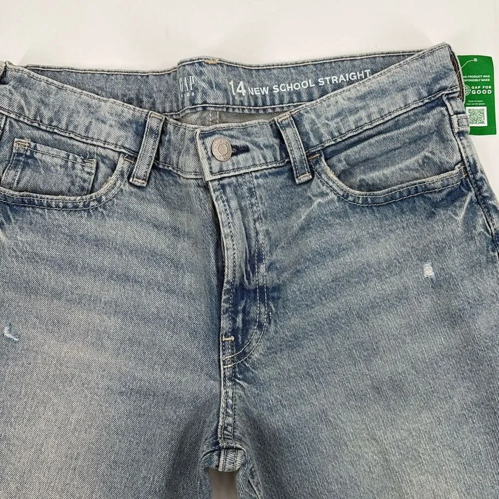 NWT Gap New School Straight Distressed Raw Hem Jeans‎ Girls 14 Plus